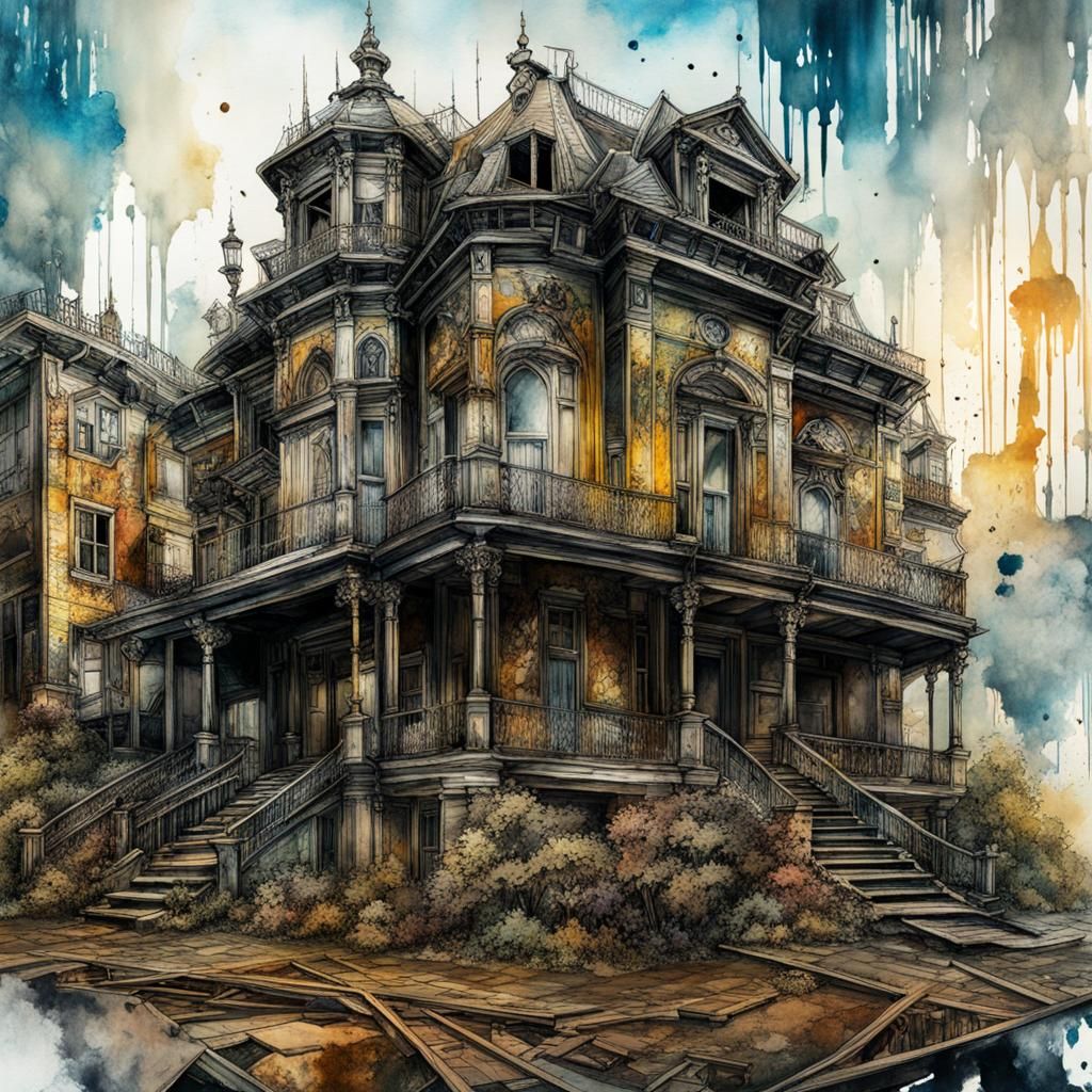 Abandoned Buildings Double Exposure Collage Art