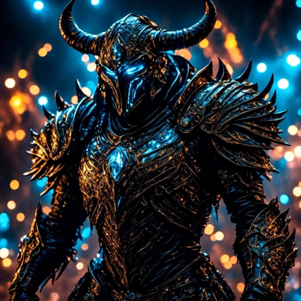 divine male black angus bull warrior wearing diamond encrusted armor no helmet <lora:RPG:1.0> <lora:Elementz-BL:1.0> <lo...