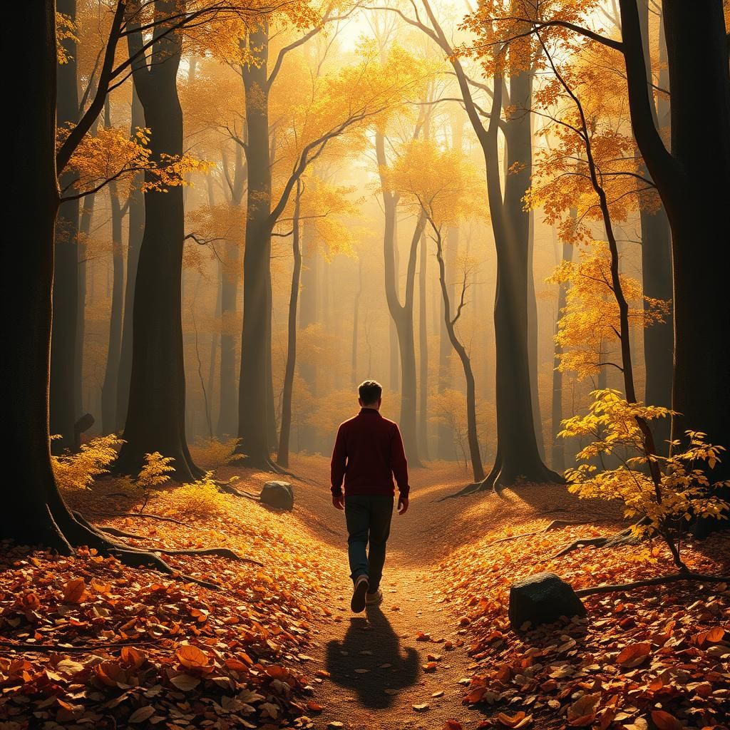 Mystical Autumn Woods Wanderer in Fantasy Art Style