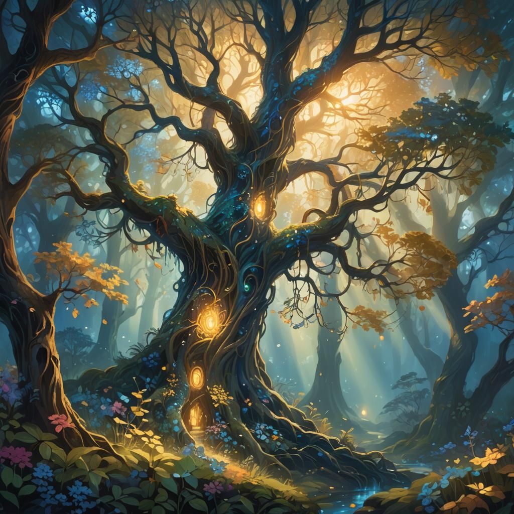 Glowing Tree in Mystical Forest Concept Art