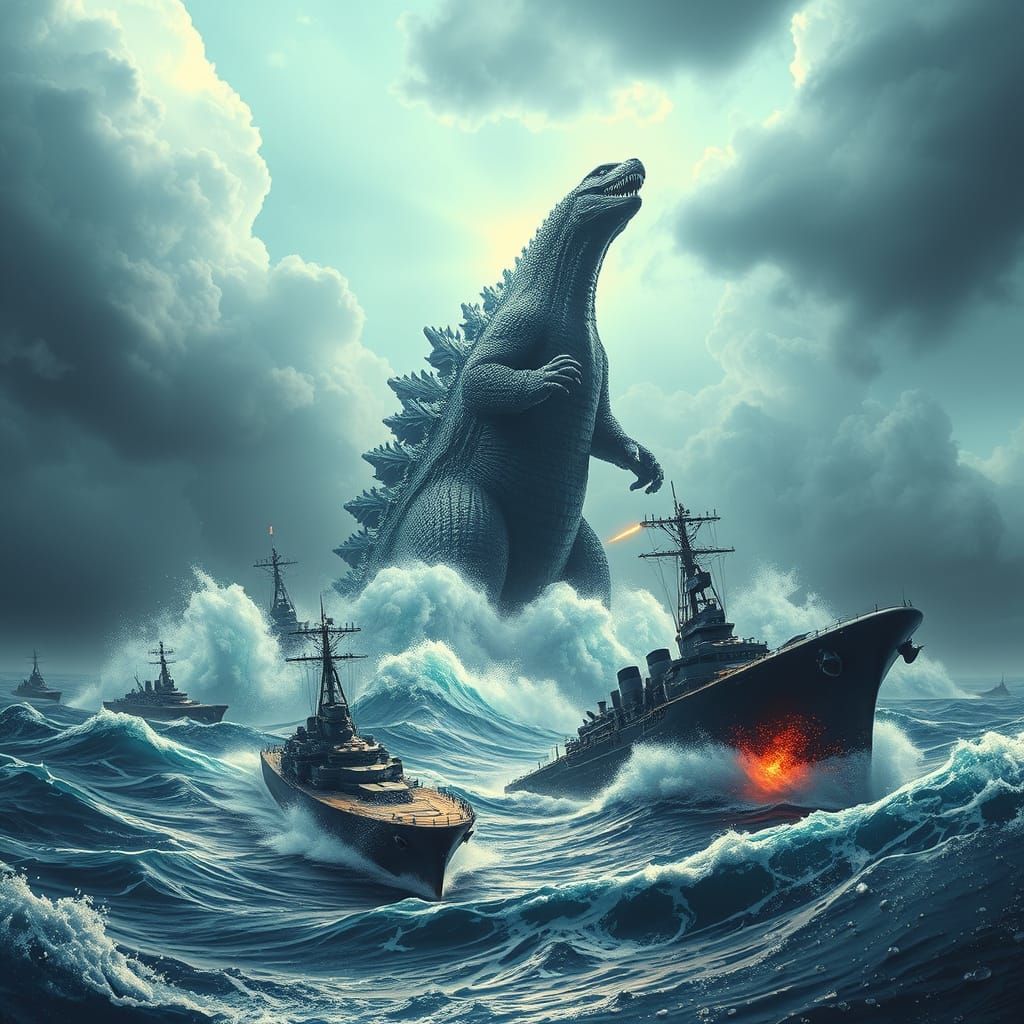 Kaiju Emerges from Depths to Devastate Warships