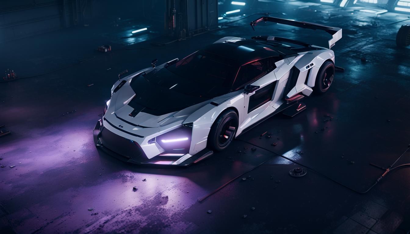 Cyberpunk Car in Garage: 3D Game Cinematic Render