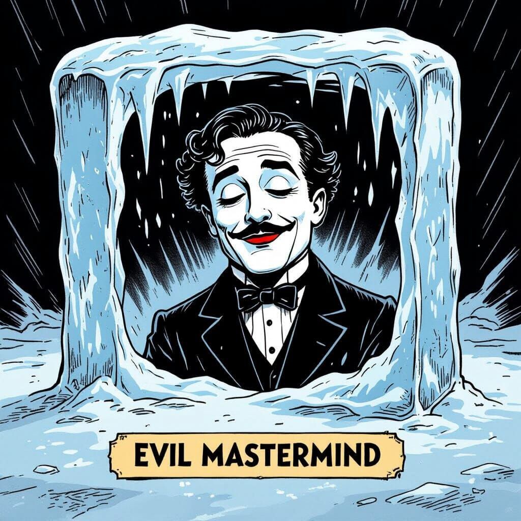 Charlie Chaplin Frozen in Ice - Retro Comedic Style