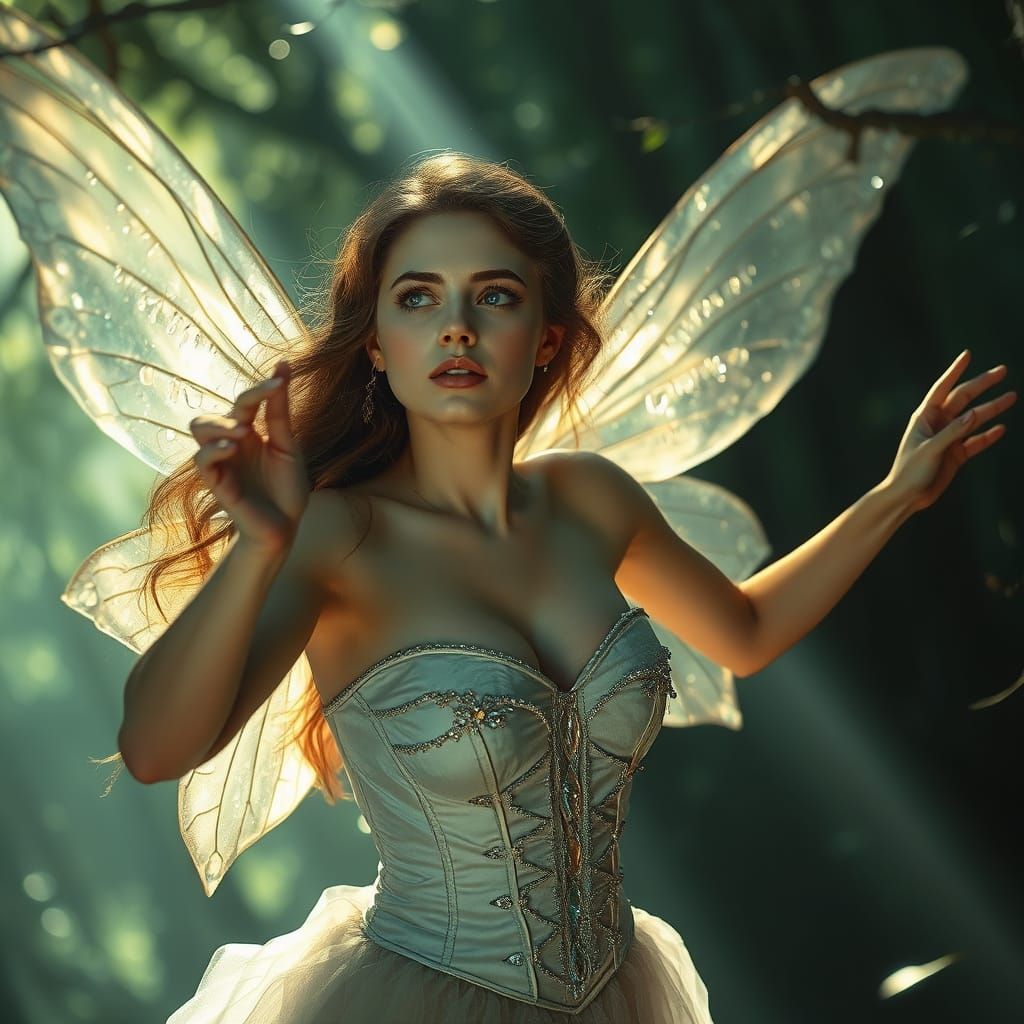 Enchanted Fairy in Forest Twilight, Photorealistic Style