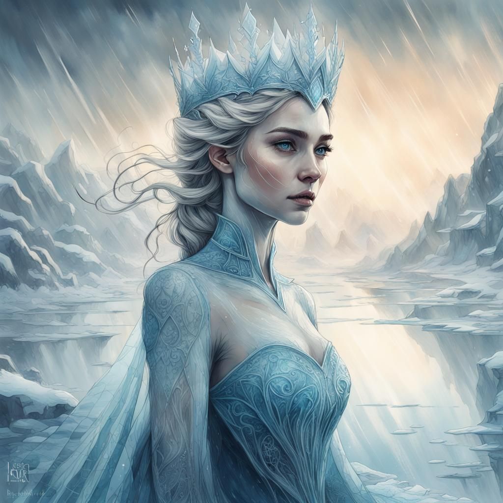 Frozen Ice Princess with Watercolor Accents