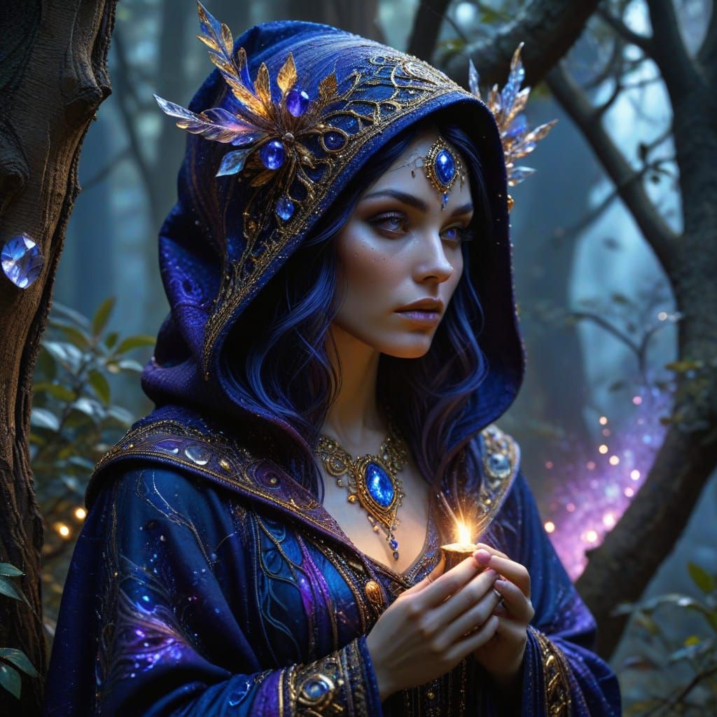 Forest Sorceress in Hidden Grove, Hyperrealistic Rendering
