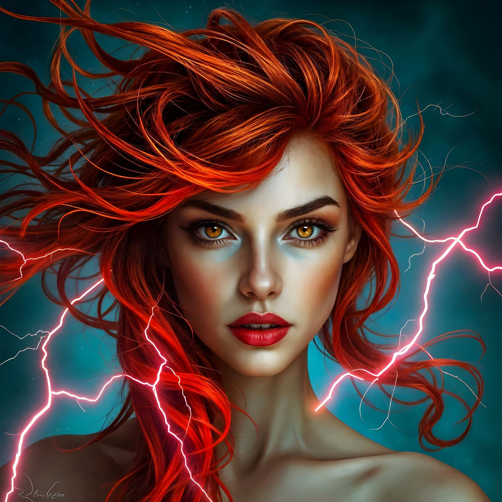 Dramatic Fantasy Portrait of a Turquoise-haired Sorceress