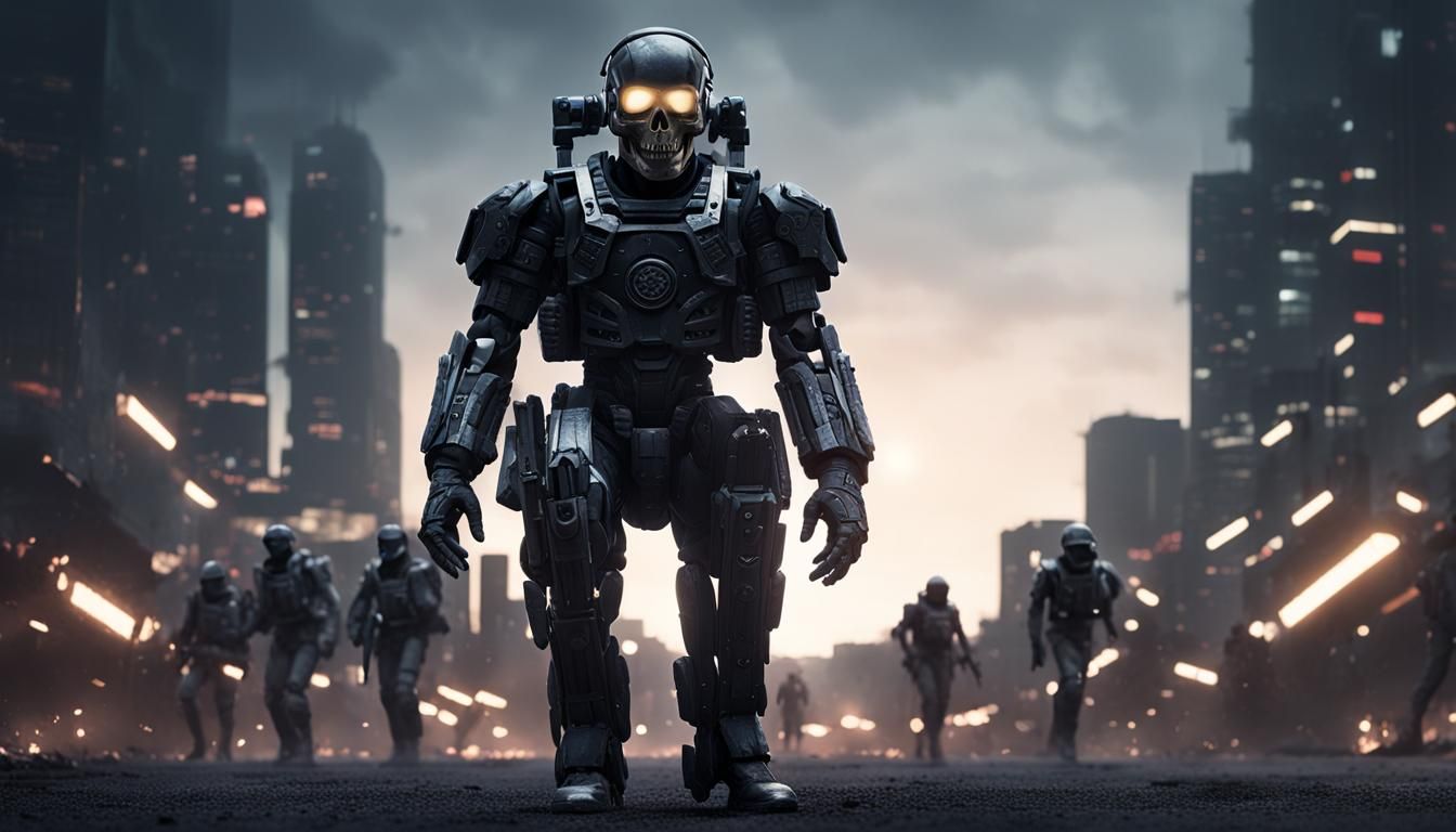 Futuristic Soldier with Skull, Cinematic Sci-Fi Art