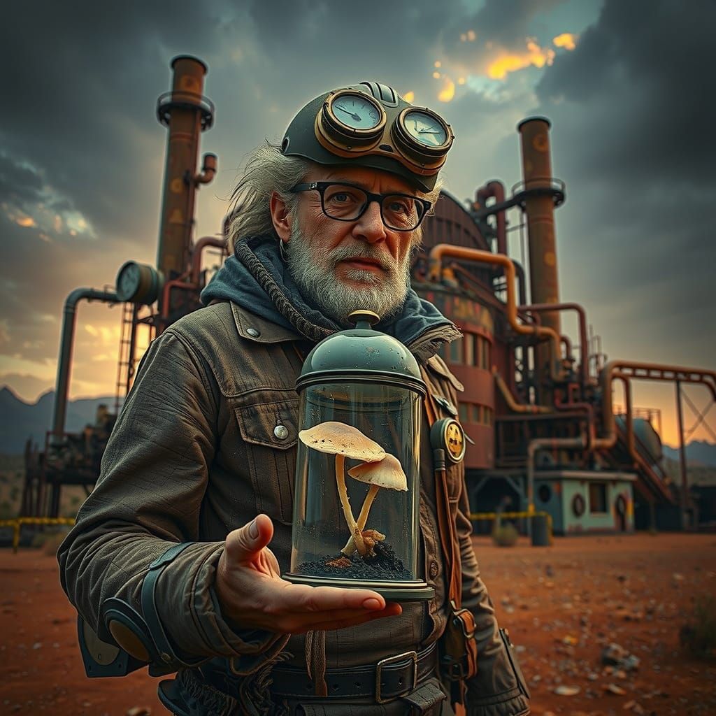 Futuristic Mycologist Collects Rare Iridescent Mushroom in D...