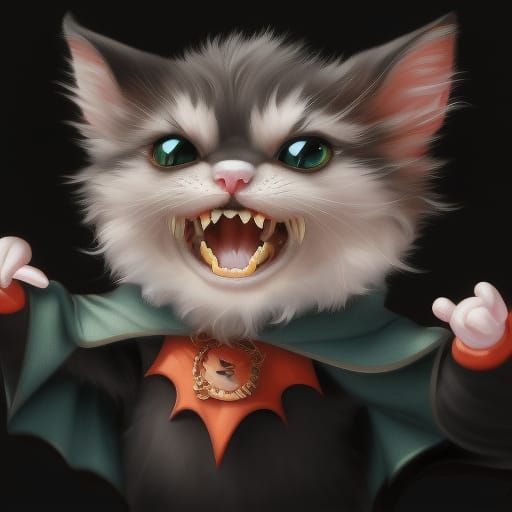 Magical Vampire Kitten with Cartoon Eyes