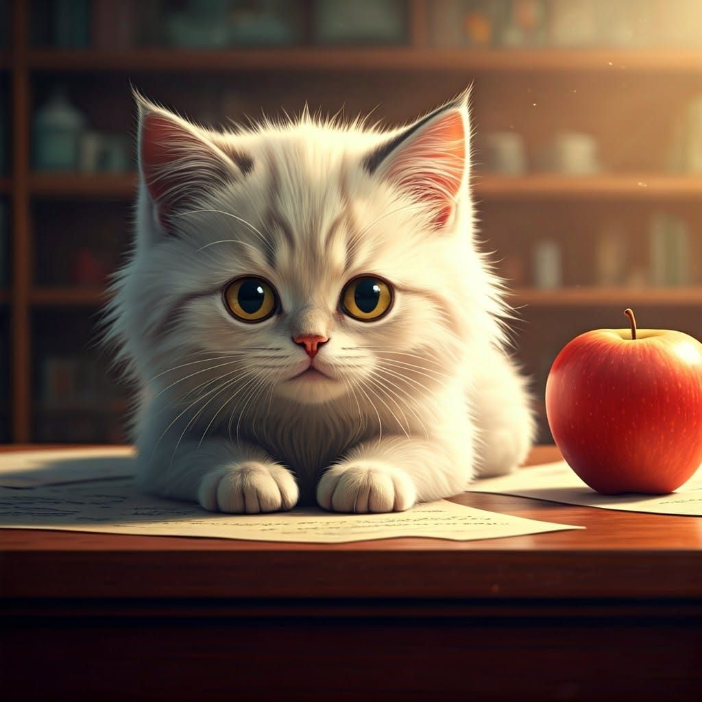 Adorable Kitten in Classroom, Anime-Inspired