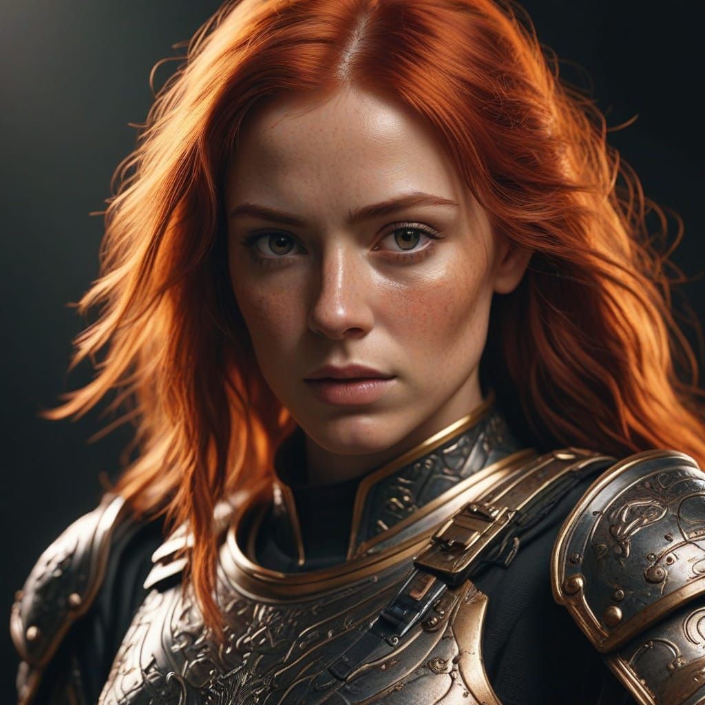 Powerful Military Woman with Red Hair in Digital Art