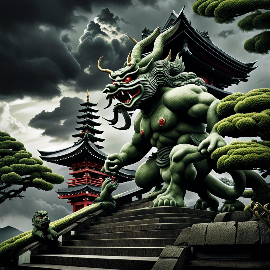 Epic Showdown: Kappa, Oni, and Jorōgumo at Shrine
