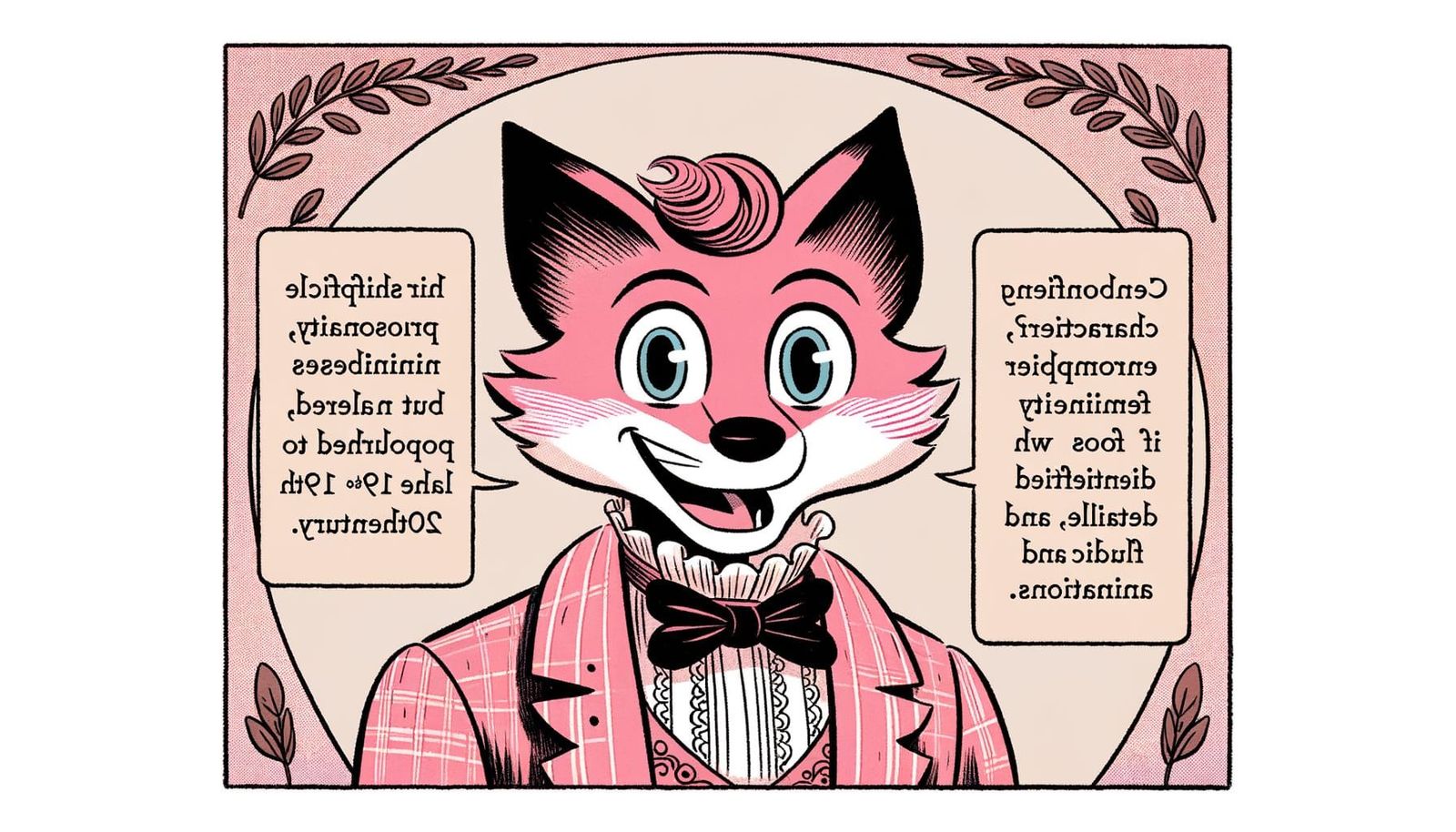 Pink Fox in Frilly Dress, Cartoon Animation Style