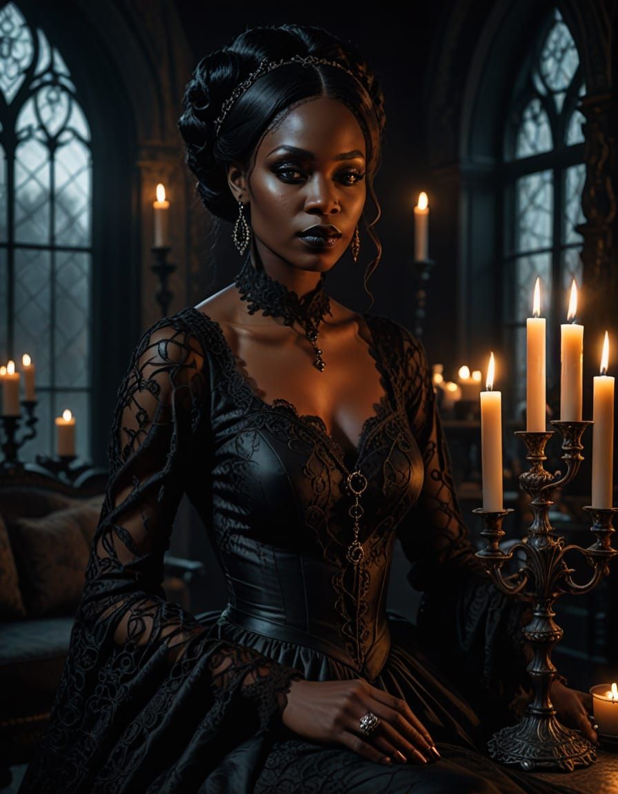 Gothic Ebony Woman in Dark Romanticism Style
