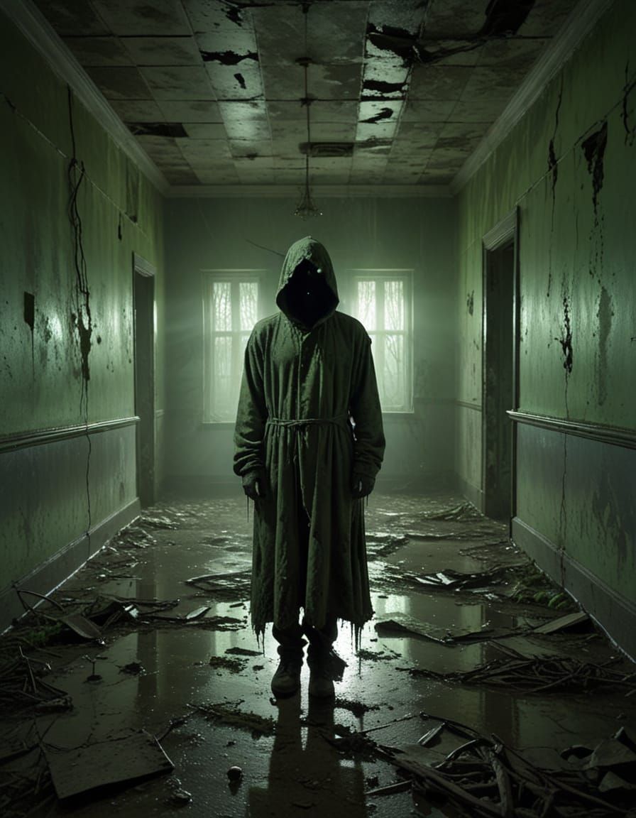 Eerie Abandoned Asylum in Dark Surrealism Style