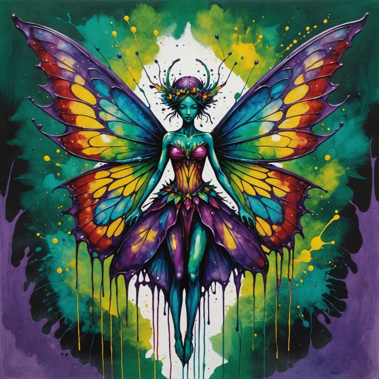 Abstract Ink Fairy with Colorful Splash Wings