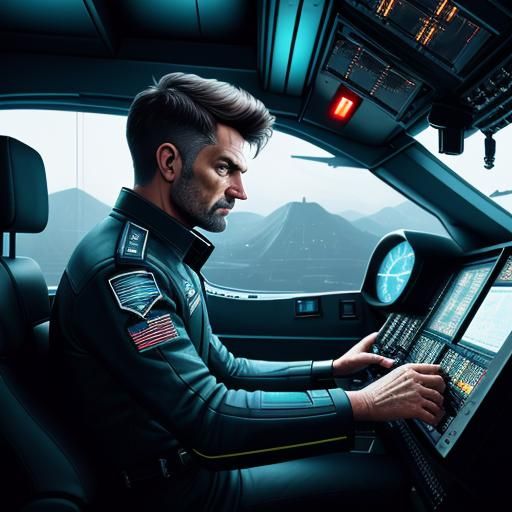 Focused Vulcan Pilot at Warp Speed in Sci-Fi Cockpit