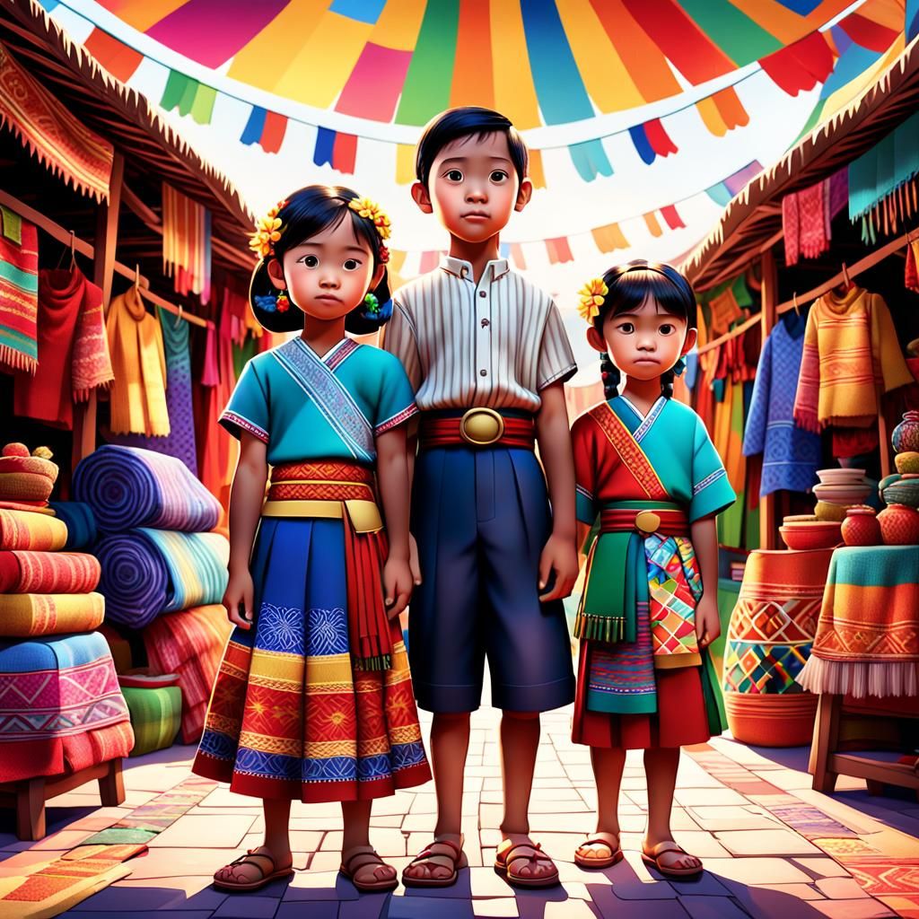 Filipino Children in Marketplace: Pixar-Style 3D Art