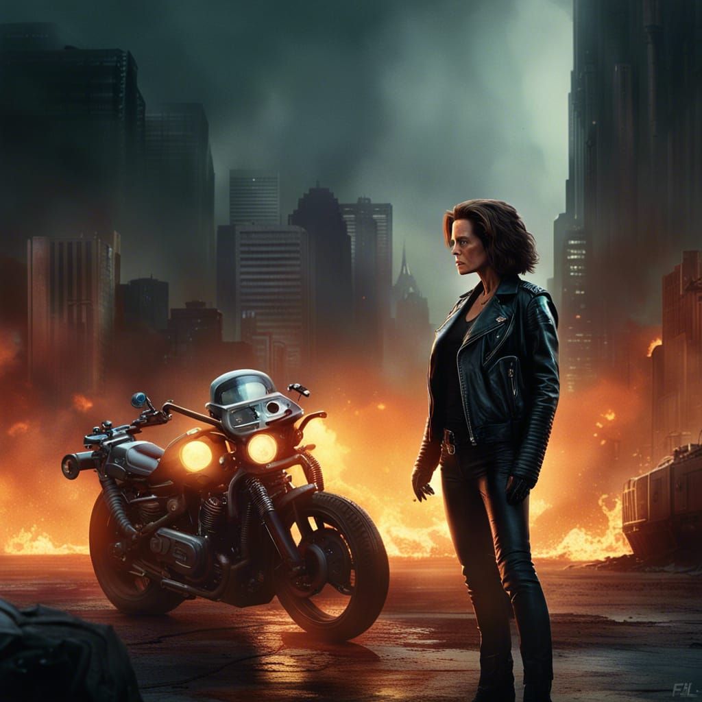 Sci-Fi Showdown: Woman vs Terminator in Dystopian City