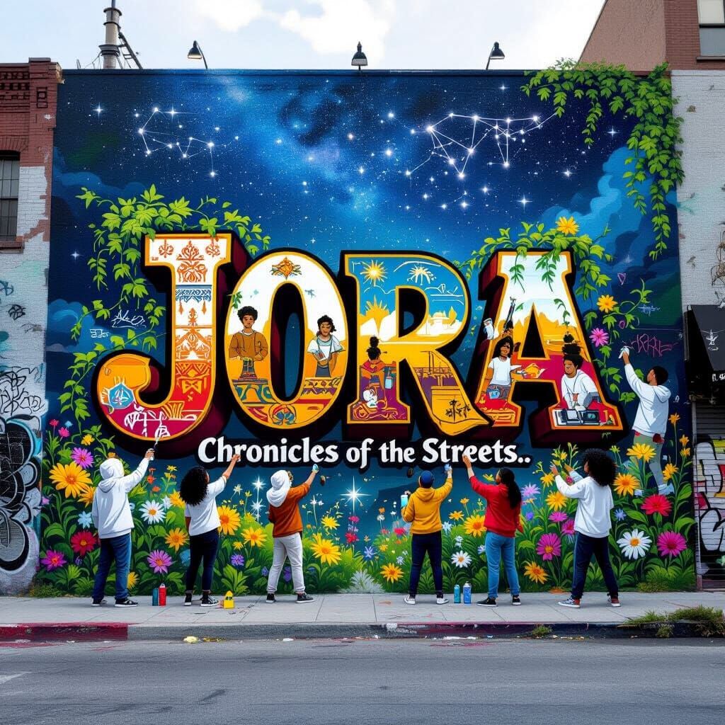 Vibrant Urban Mural: JORA Street Art with Diverse Characters