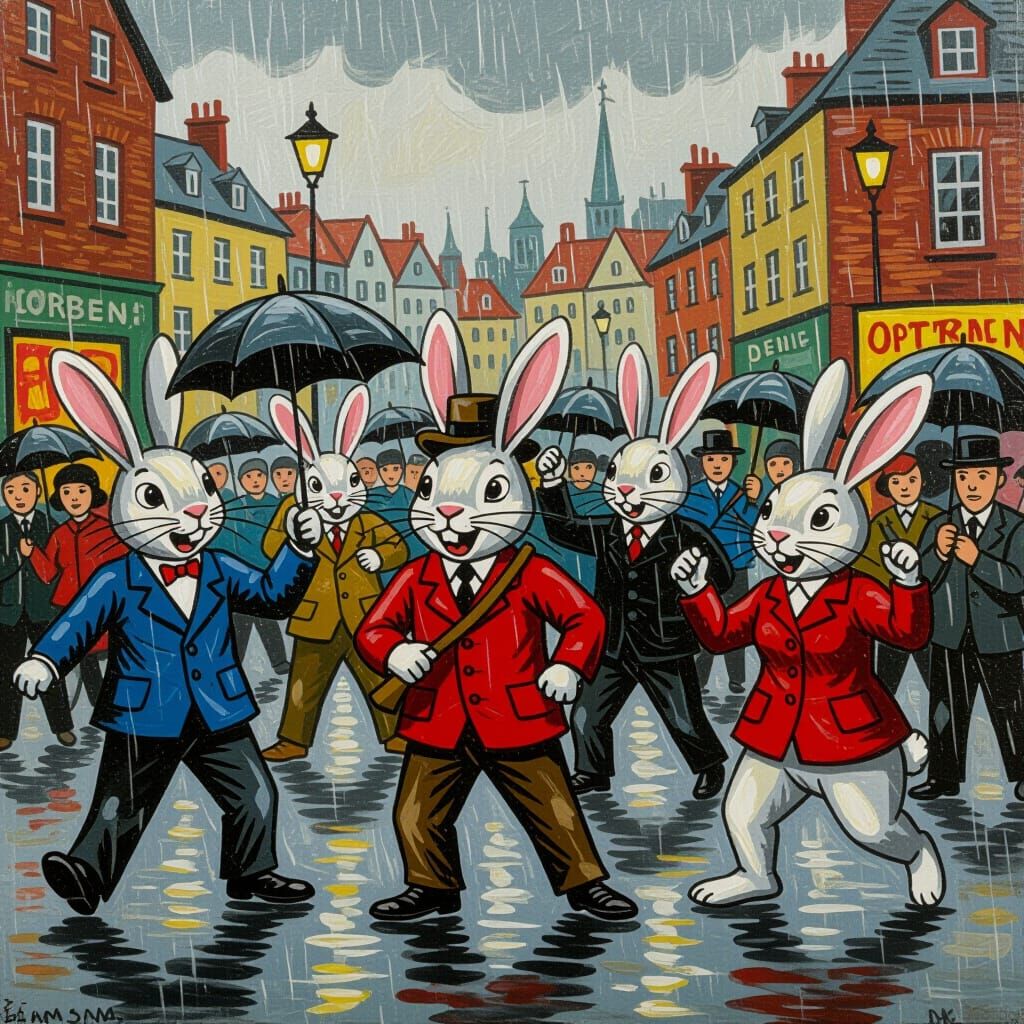 Riotous Rabbits Under Urban Rain