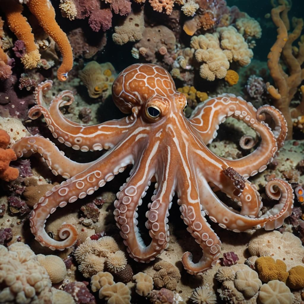 Octopus Camouflage in Coral Reef, Cinematic Film Still