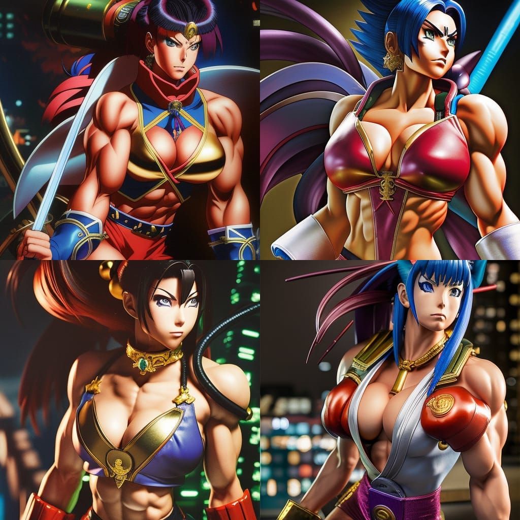 Chun Li Inspired Bodybuilder in Anime Style