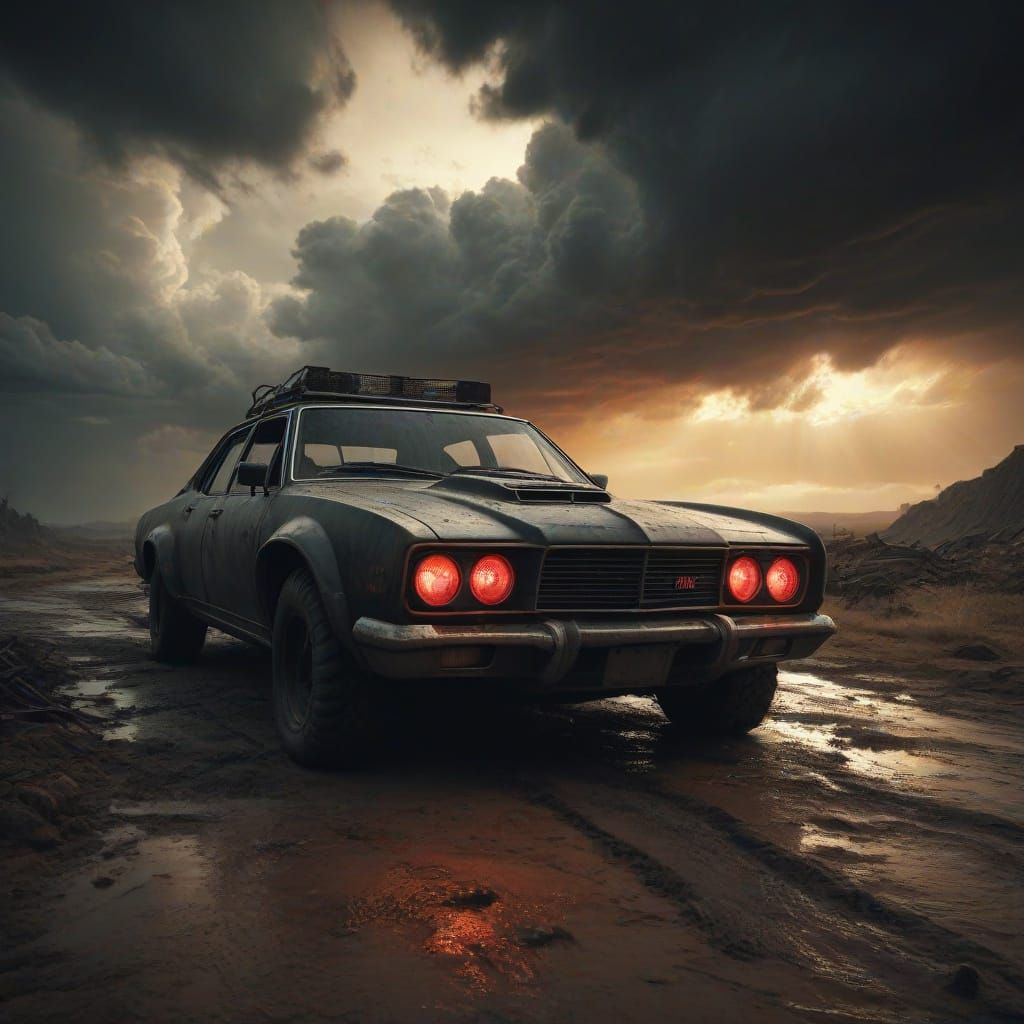 Demonic Car Speeds Through Dark Fantasy Wasteland in Cyberpu...