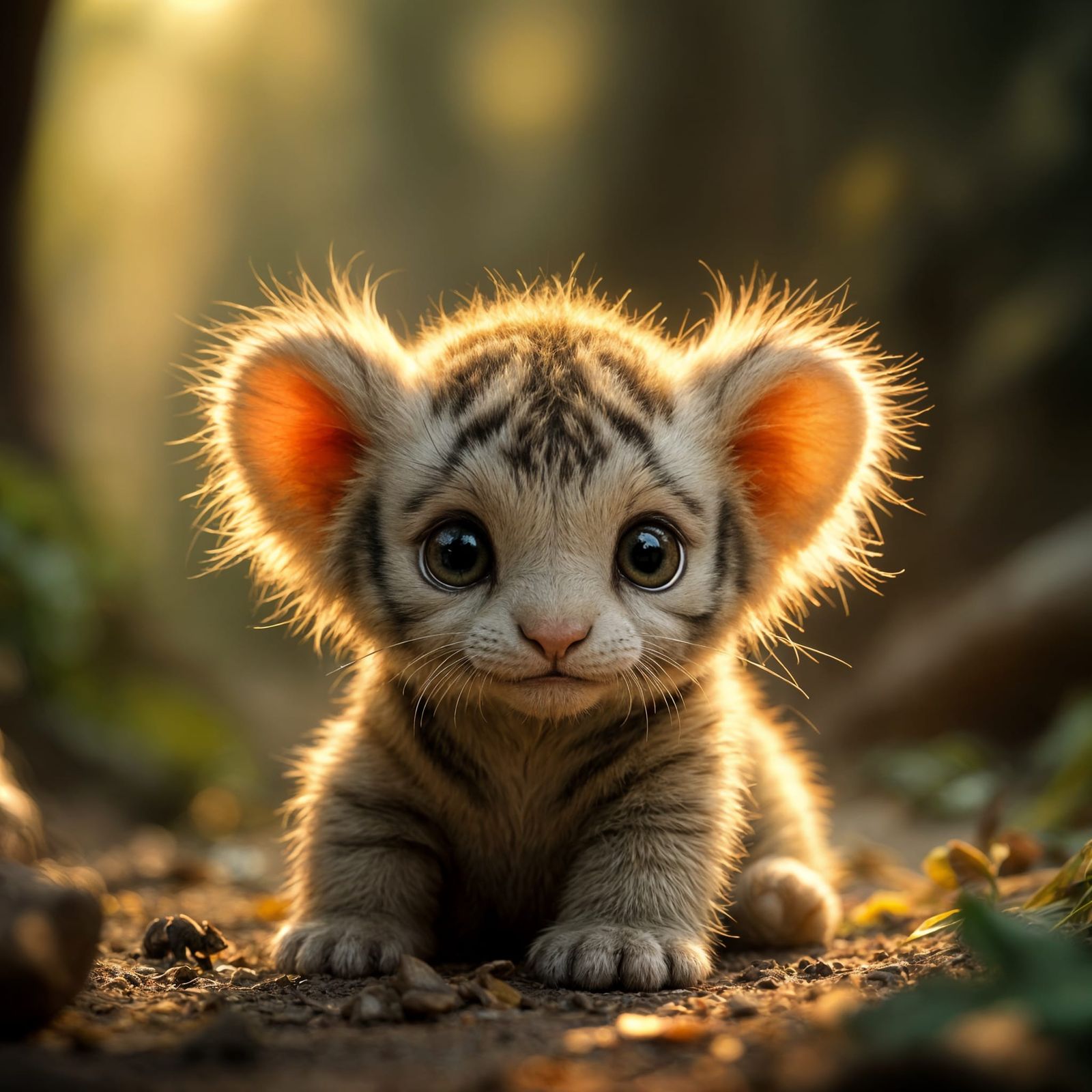 Elephant-Tiger Hybrid Hatchling: Cinematic Film Still