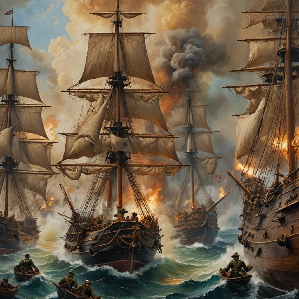 Epic Naval Battle: Marines vs. Pirates in Oil