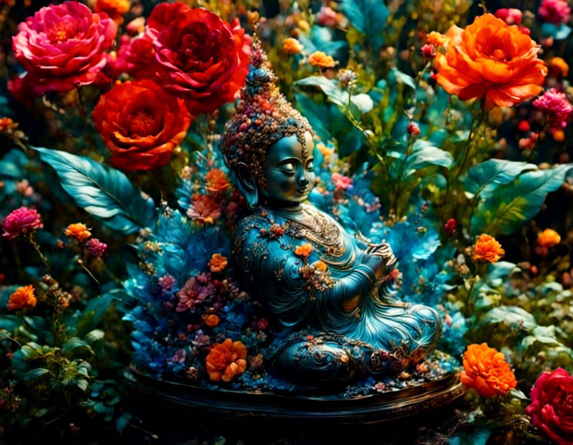 Psychedelic Buddha with Watercolor and Sparkling Night Effec...