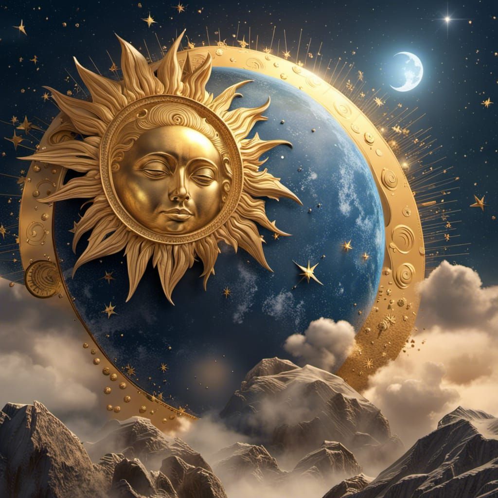 Aesthetic Sun, Moon, and Stars in Matte Painting