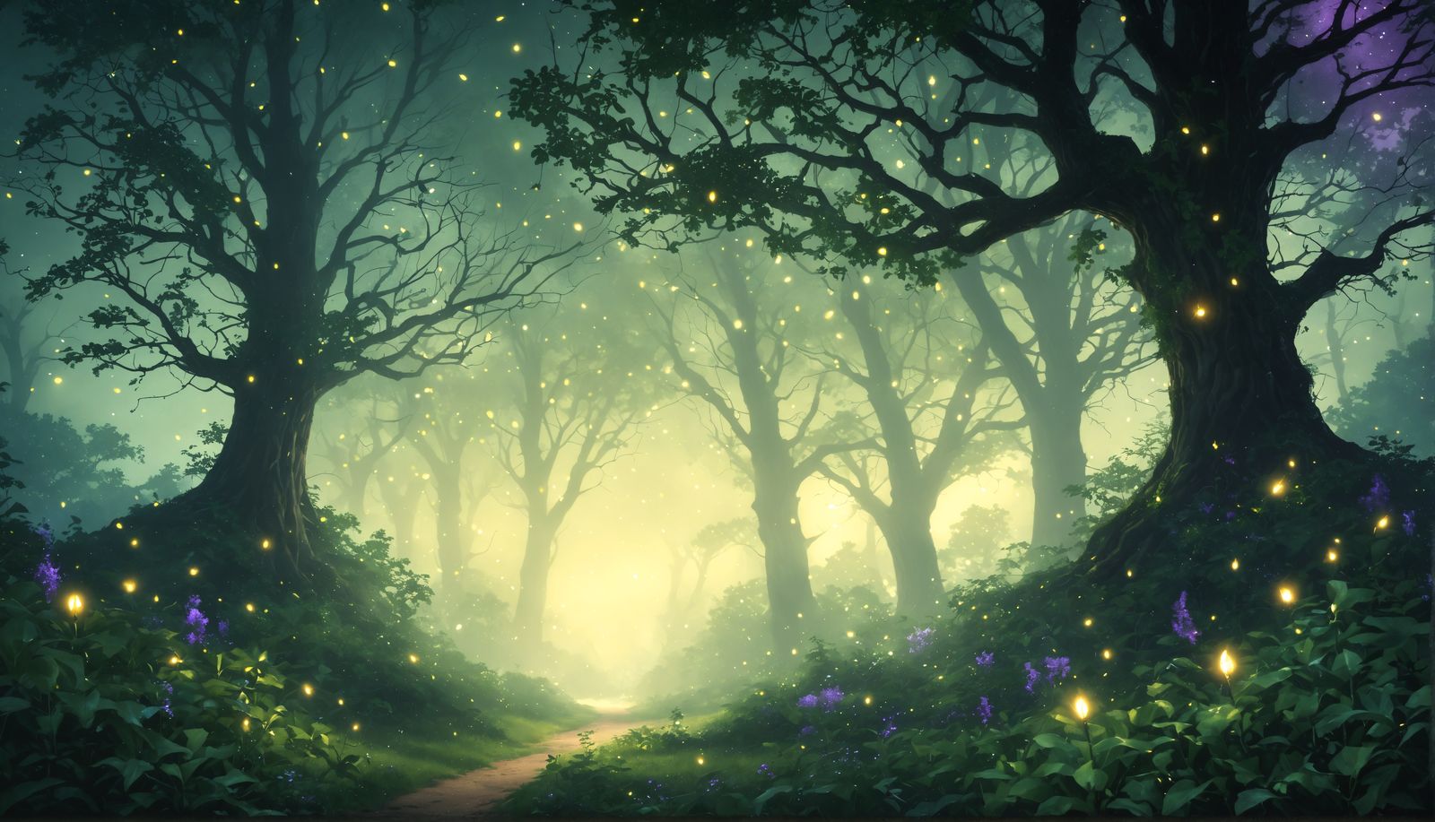 Ethereal Fireflies Ascend to Forest Canopy