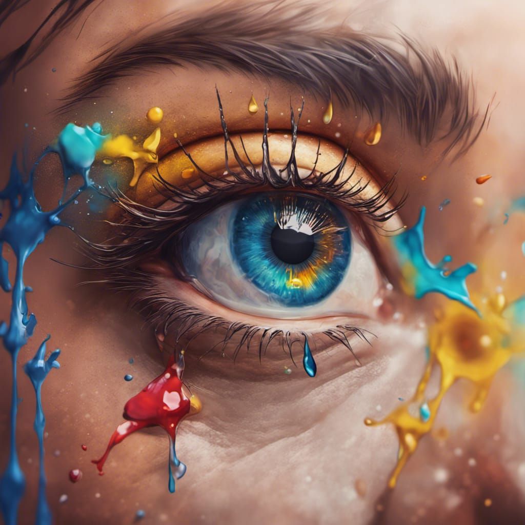 Hyperrealistic Tearful Eyes in Splash Art Style