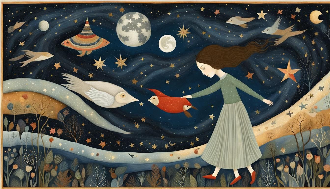 Mystical Creatures Soaring Through Galaxy in Dreamy Collage