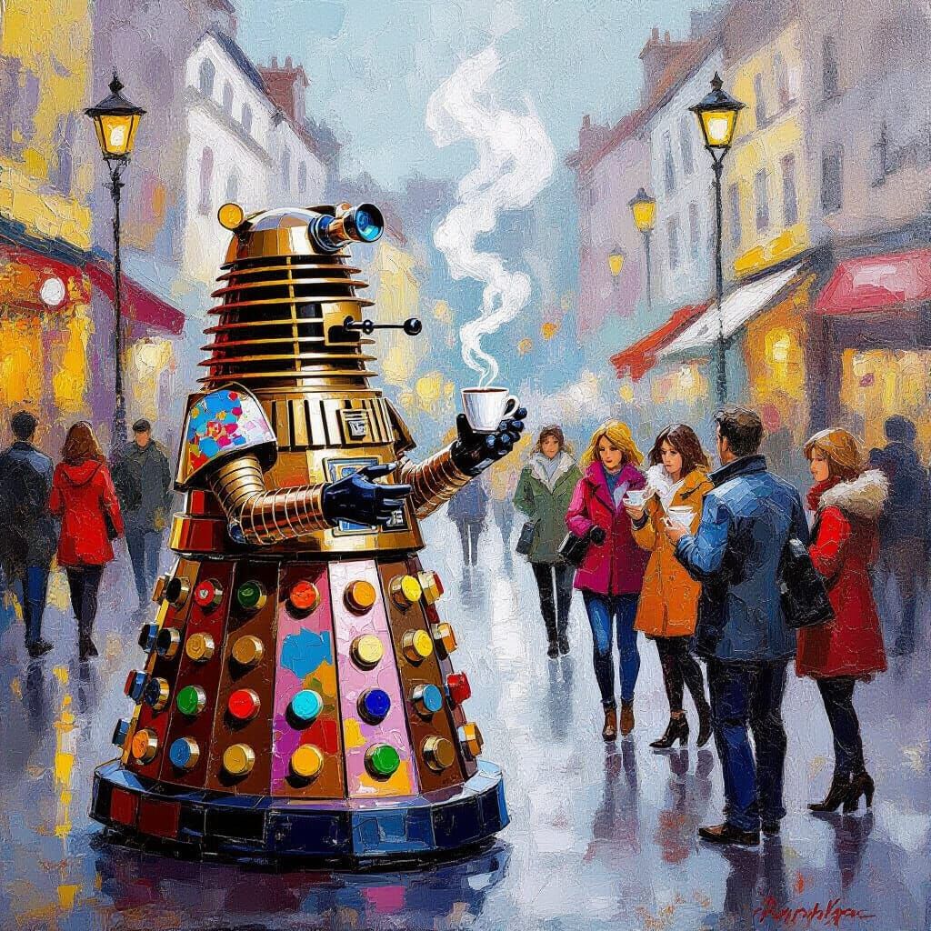 Dalek Coffee Station in Expressionist Painting Style
