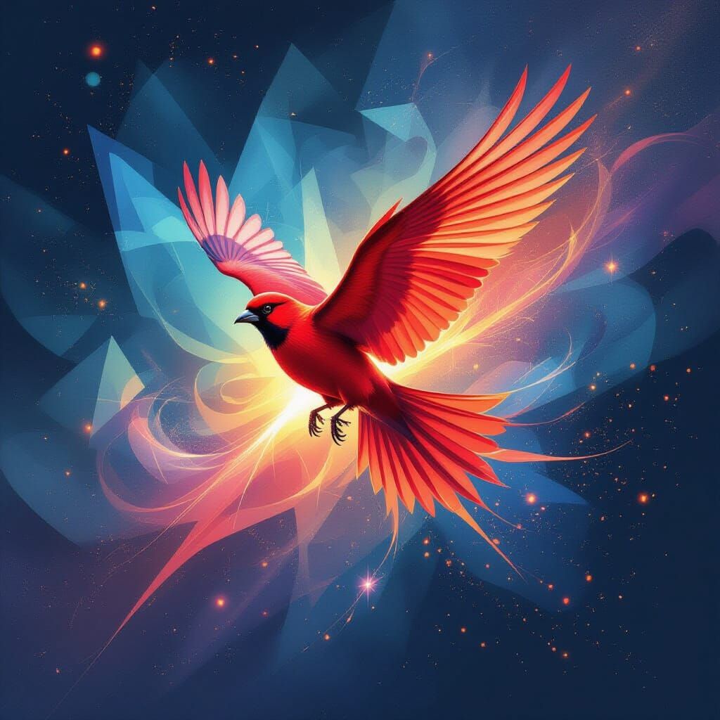 Airbrushed Red Bird Mural in Flight