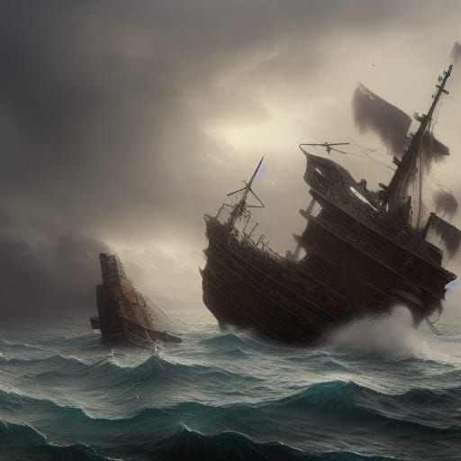 Shipwreck in Dead Sea: Dark Fantasy Concept Art