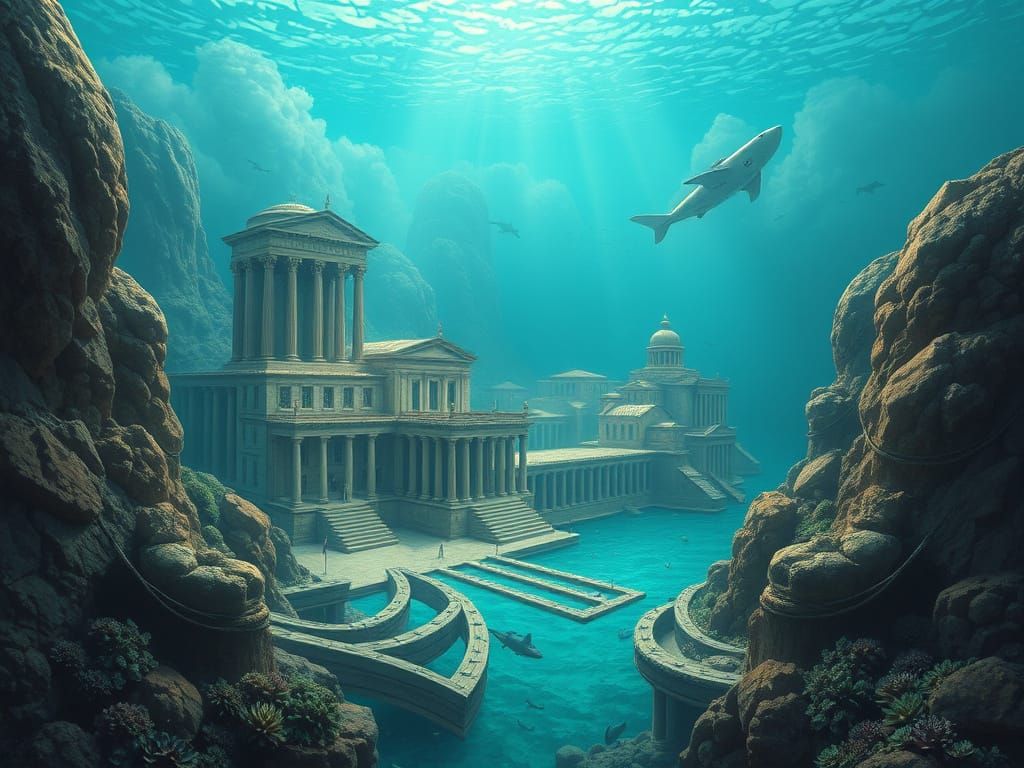 Classical city of Atlantis thriving under the sea