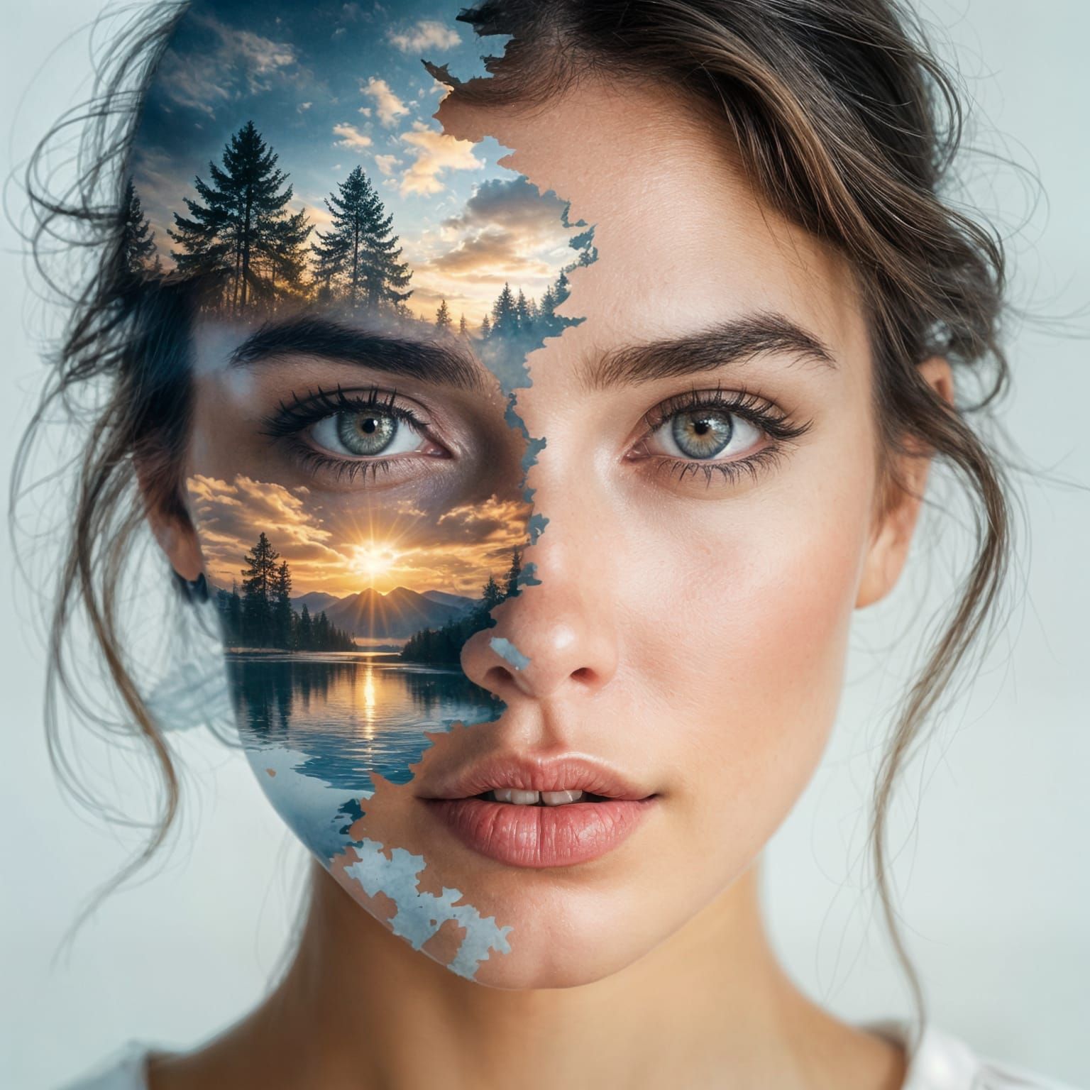 Melancholic Double Exposure Reflecting Inner Turmoil