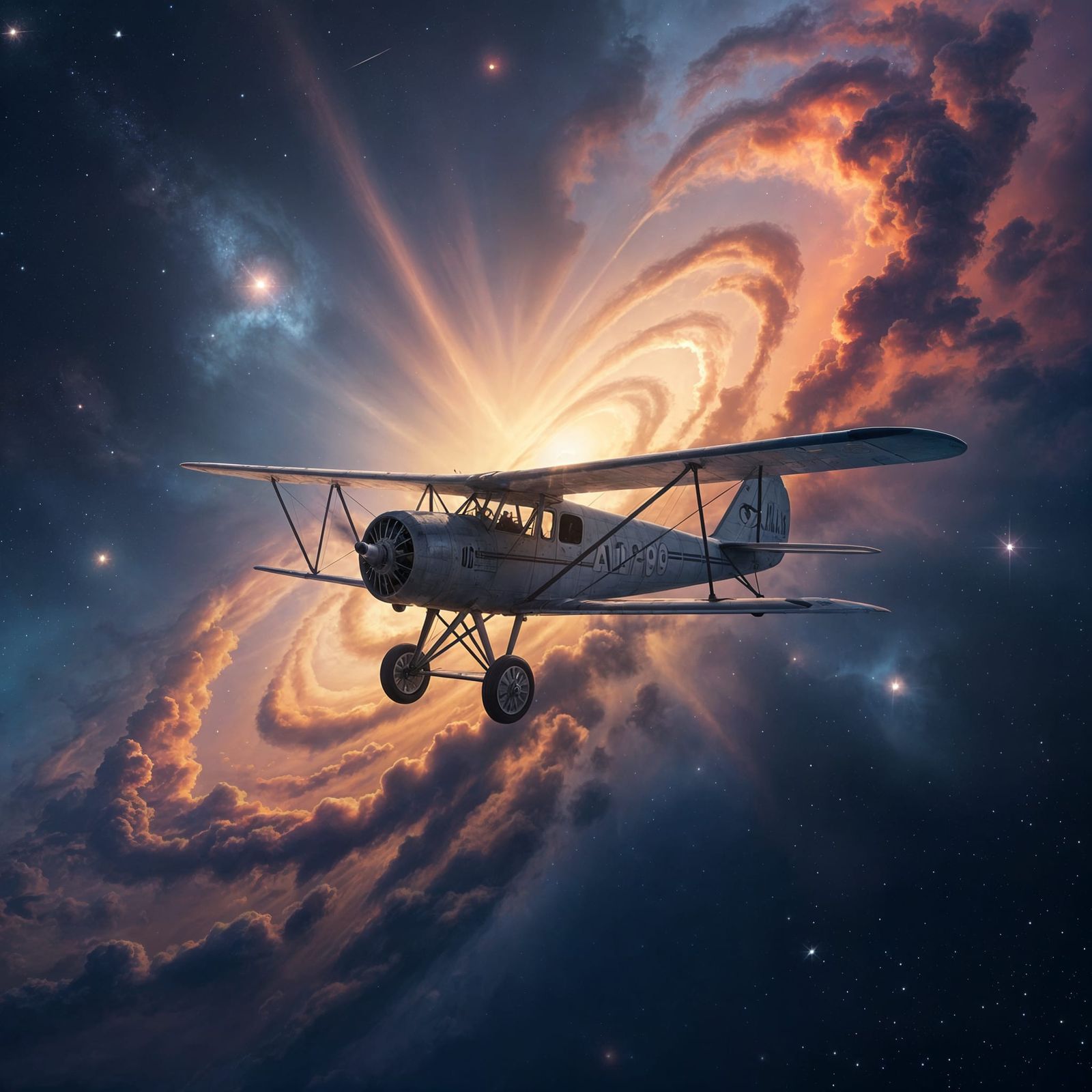 Antique Glider in Vast Nebula, Photorealistic Style