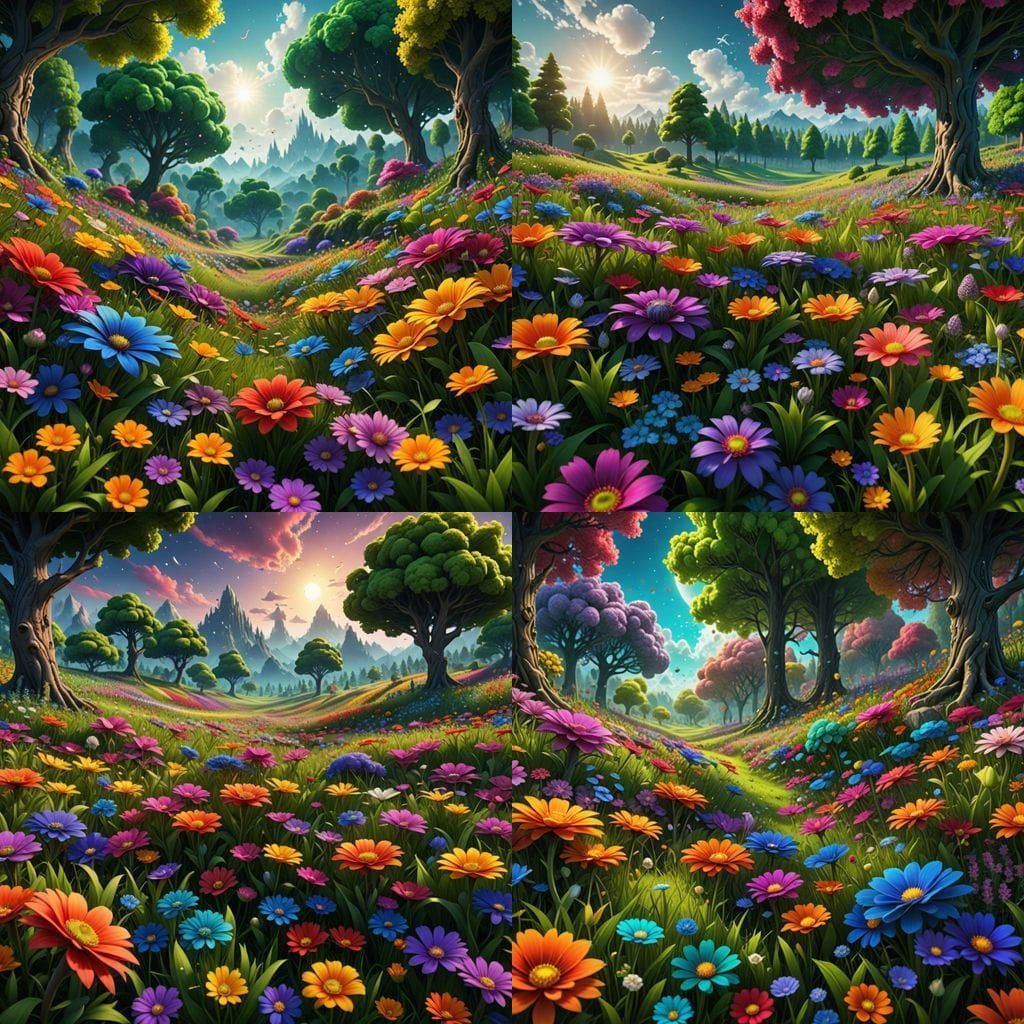 Vibrant Fractal Blooms in an Enchanted Meadow