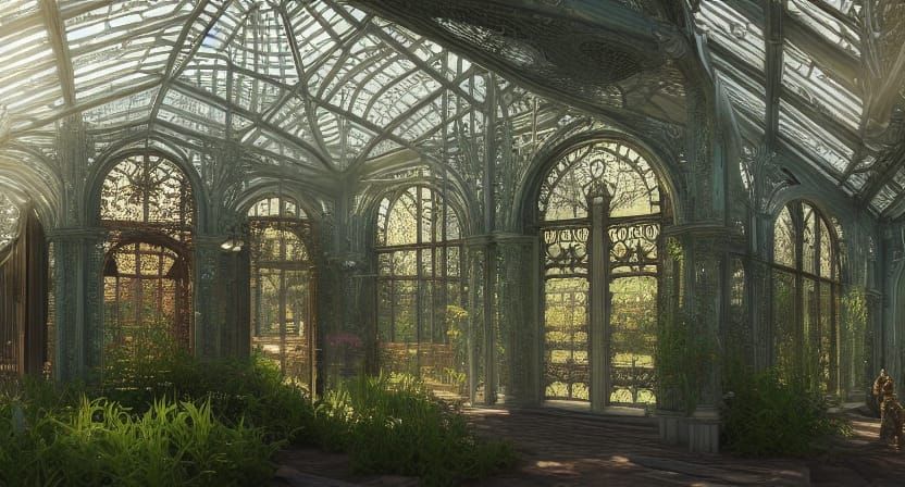 Victorian Glass Greenhouse in Art Nouveau Style