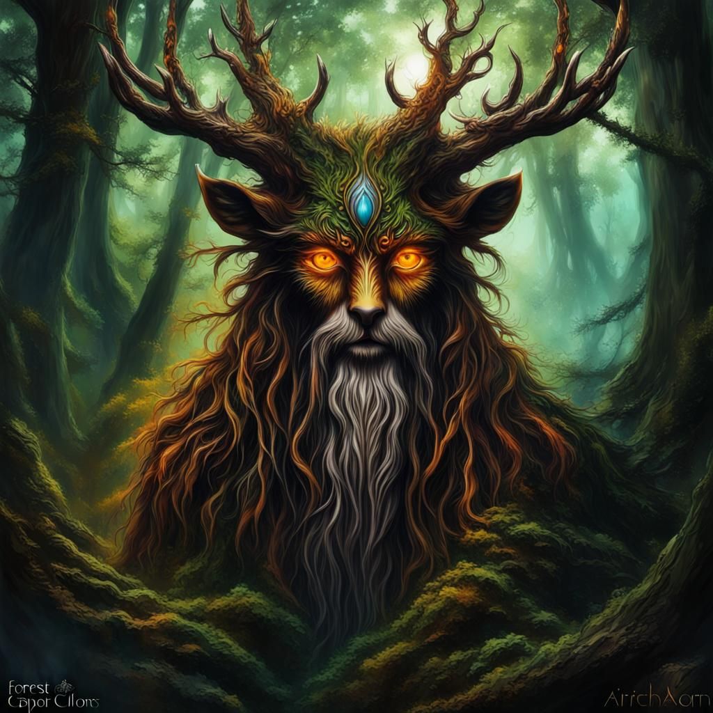 Mystical Forest Spirit with Amber Eyes
