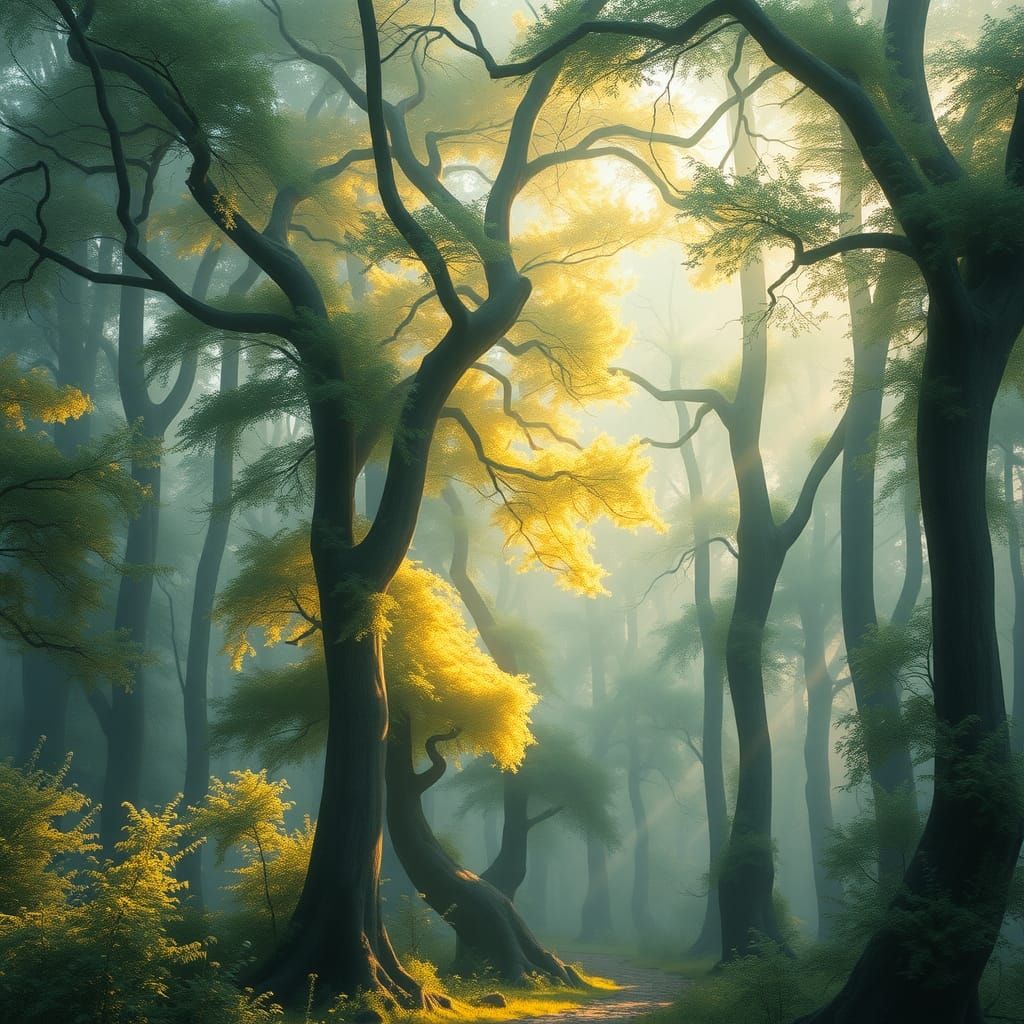 Enchanted Forest Scene in Hyperrealistic 3D Watercolor