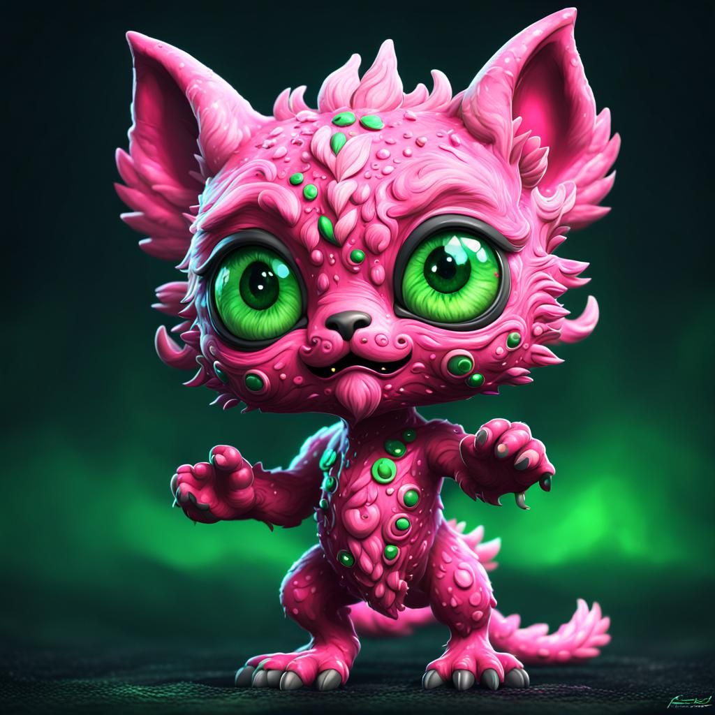 Furry Pink Chibi Creature: Digital Art