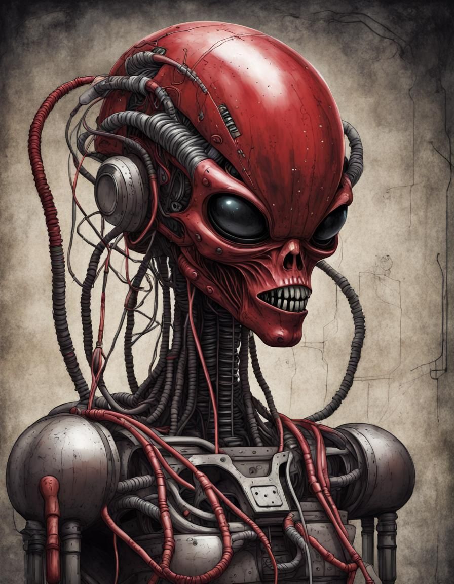 Evil Alien AI Machine in Retro Sci-Fi Style