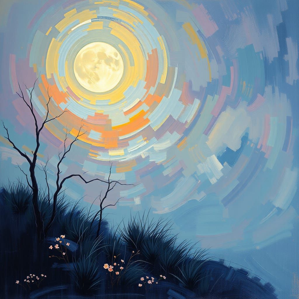 Moonlit Masterpiece in Vibrant Impasto Colors