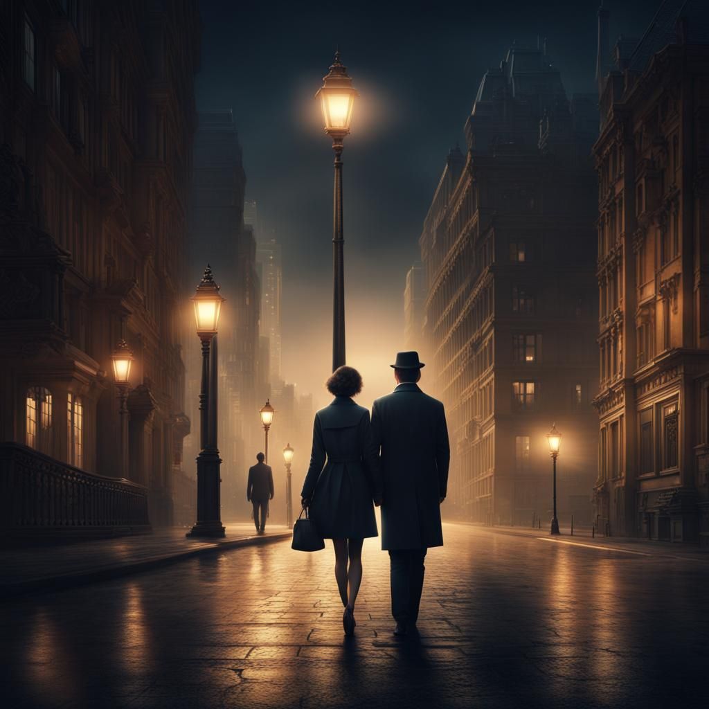 Midnight Stroll in a Dramatic Cityscape